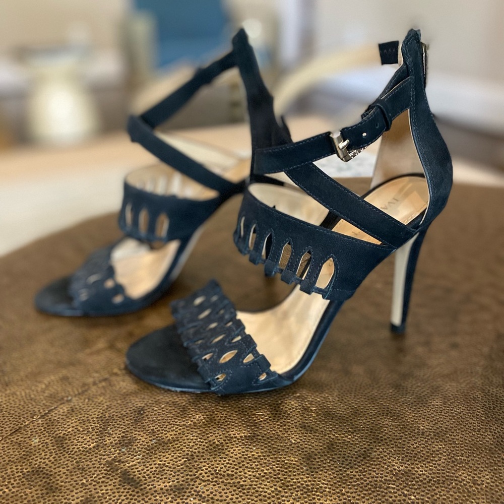 Ivanka Trump black suede high heeled sandals